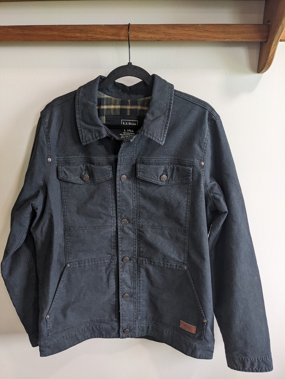 Men's L.L. Bean BeanFlex Utility Trucker Jacket Size Large Tall Black Denim